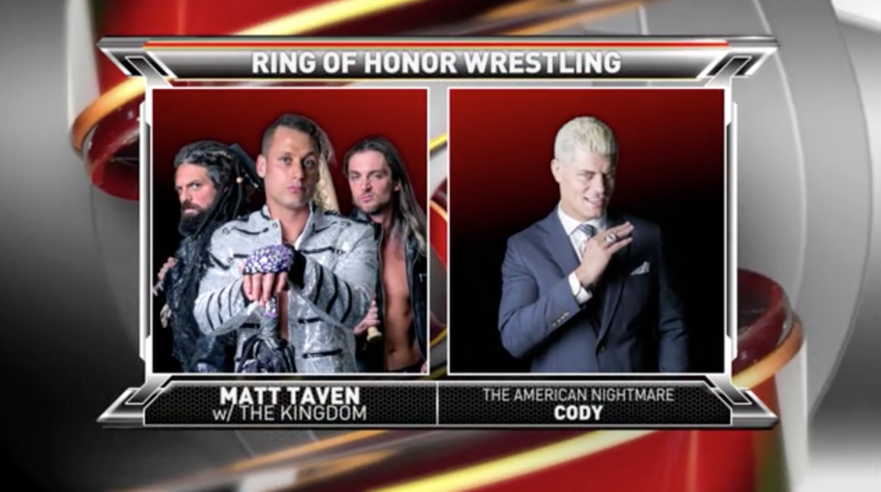 ROH 2/3/18 TV Review: Matt Taven vs. Cody 1/20/18 Municipal Auditorium Nashville, Tennessee This week was the first episode from the set of tapings from Nashville,TN. The show opened with a recap of Matt Taven squaring off with Cody and delivering a stiff low blow. Ian Riccaboni and Colt Cabana were on commentary and welcomed everyone to show. First Match: ROH World Tag Team Championship Match Best Friends (Chuckie T & Trent Beretta vs. The Motor City Machine Guns Good match between these two teams-just as Best Friends seemed poised to win, their hug by the entrance ramp was cut short by a Briscoes attack. The Briscoes then zip tied Alex Shelley to the ropes as Jay delivered a Jay Driller on a chair in the middle of the ring on Sabin. The Briscoes feel better  (**3/4) Winners:  No Contest Riccaboni sent us to the back where The Beer City Bruiser, Brian Milonas and Silas Young were waiting with a message BCB said that ROH better prepare to have the two tallest drinks in the tag division run roughshod over the competition. Milonas seconded the idea, saying that the two will throw their opponents out of the bar and Young said he would be right there to watch them. A Punishment Martinez video packaged aired next, with him running down the list of people he has beaten in ROH, saying that he’s been a man of action, not words since he has joined the company. We discover that he earned the name Punishment on the streets as he fiddled with skulls and other occult objects before making it clear that he’s going to take Castle’s his title next week. Second Match: Shane Taylor vs. Marty Scurll Before the match, we find out that So-Cal uncensored paid off Shane Taylor to take Scurll out before their match with the Bullet Club, prompting Scurll to want revenge against Taylor. Taylor mocked Acurll as he did a little shimmy and encouraged the crowd to shout song with him as he prepares for the knockout, but proved that calling your shot is detrimental to winning, as Scurll blocked him and then hoisted him up for the Ghostbuster. Scurll was unable to connect with the knee and only got a two count. Scurll switched gears and went for the chicken wing, but couldn’t lock in on the big man, instead opting to grab his umbrella. Taylor thwarted the attempt and menaced the Villian with the item until he and the referee tried to pry it away from him. Scurll snuck back out and grabbed a hand full of powder, blinding Taylor before rolling him up for the pinfall victory. Afterwards, Scurll got on the mic and called our Punishment Martinez. The number one contesto came through the crowd and snuck up behind Scurll,who then asked Martinez for a shot if the big man were to win the title next week. Martinez nodded his head in apparent agreement before delivering a South of Heaven chokeslam to end the segment.. (**1/2) Winner: Marty Scurll Main Event: Matt Taven vs. Cody In the battle of two heelish figures, Taven and his cronies came out ahead here, despite suffering the loss. Taven and Cody were equal to each other to start the match(*** ½) Winner: Final Reaction: Thanks for stopping by again this week and look for more Ring of Honor coverage the same time next week. Until then, please go over to Running Wild Podcast and take a listen to a show that covers oodles of wrestling news and ridiculous conversations. You can find us on iTunes, Stitcher, Soundcloud